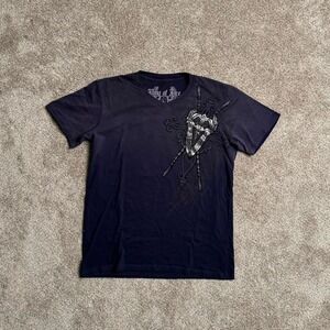 NAVY RING OF FIRE Y2K STYLE V-NECK TEE